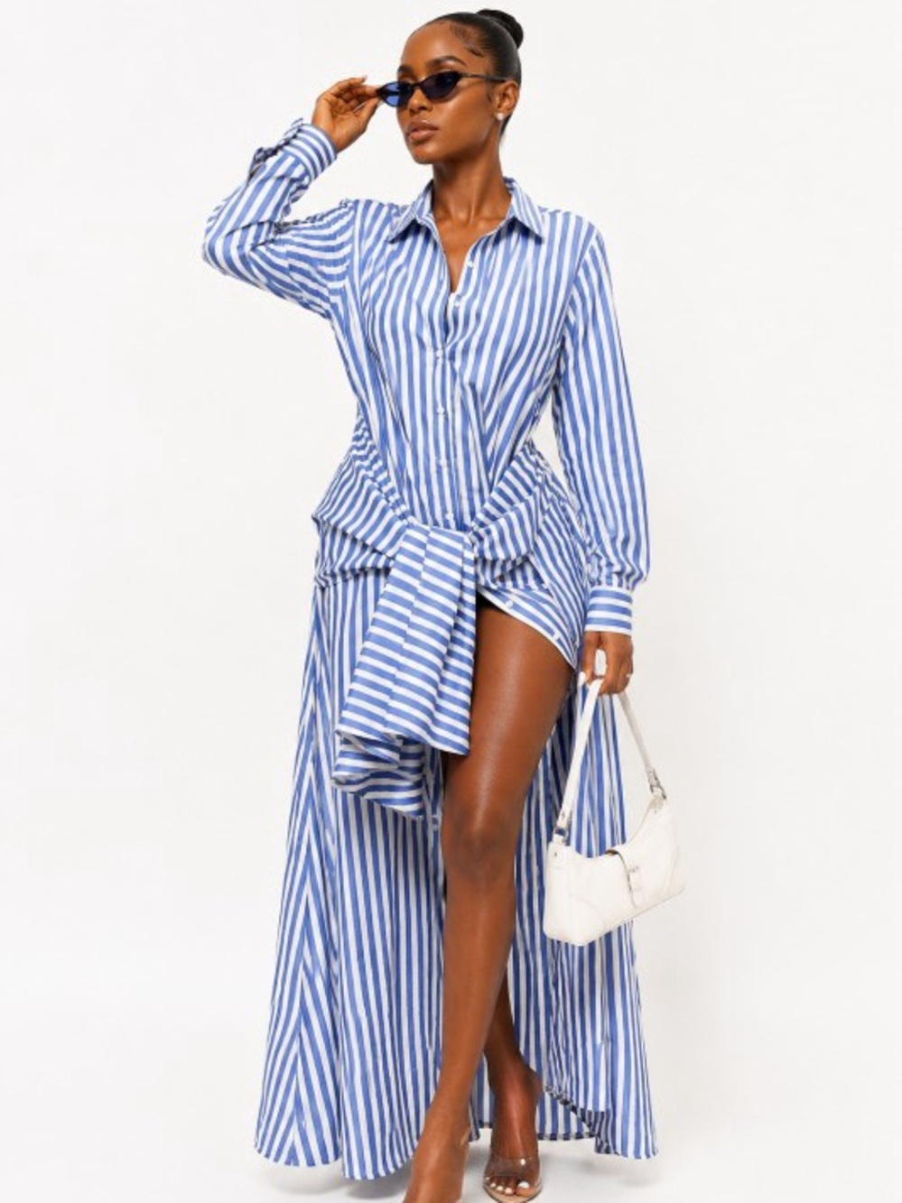 Blue & White Striped Maxi Shirt Dress